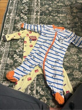 Striped Blue and White Baby One-Piece & Butter Yellow Bus One-Piece